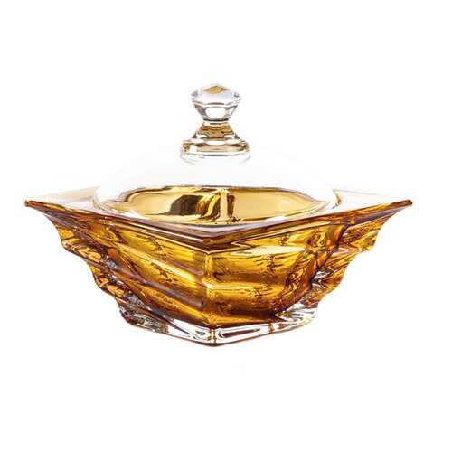 Конфетница с крышкой Crystalite Bohemia Касабланка 11,5см, цвет янтарный в Швейный мир